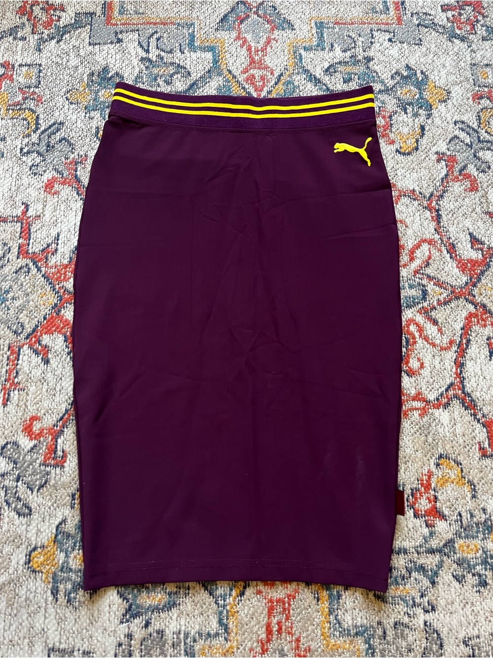 Puma FENTY by Rihanna Plum Pencil Skirt with Yellow Logo Trim Size S